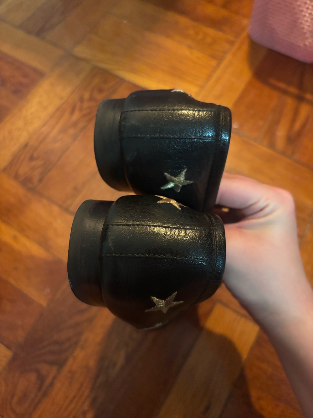 Gucci Black Leather Loafers with Gold Horsebit and Embroidered Bees & Stars - Picture 6 of 6